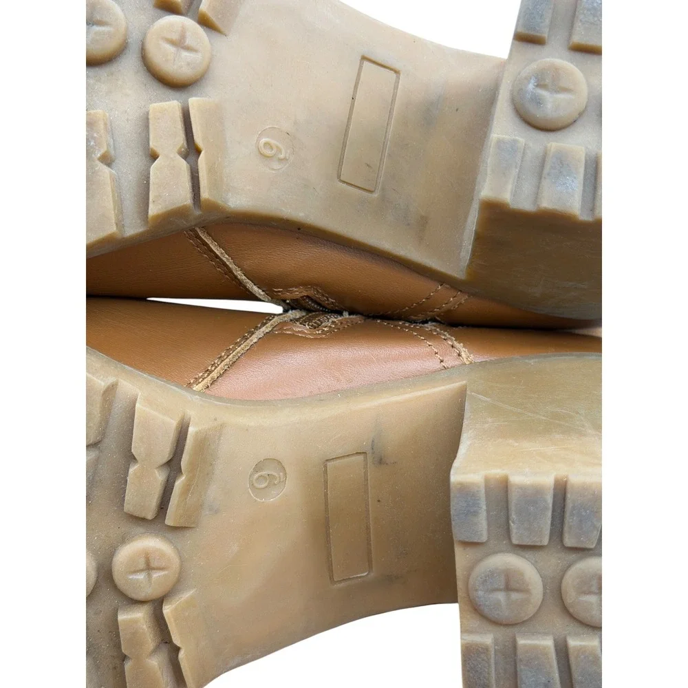 Soludos Dani Shearling Ankle Boots Womens 9 Tan Leather Block Heel Fall Comfort